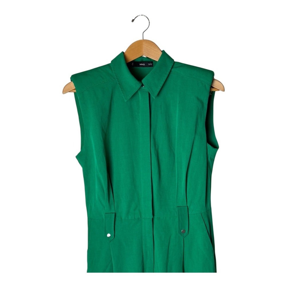 MNG Jumpsuit Women Small Green Linen Blend Collared‎ Wide Leg Jumpsuit Utility - Picture 3 of 14